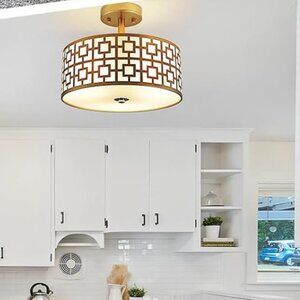 Depuley 12.6" Modern Semi Flush Mount Ceiling Light | 3-Light Drum Fixture | NIB